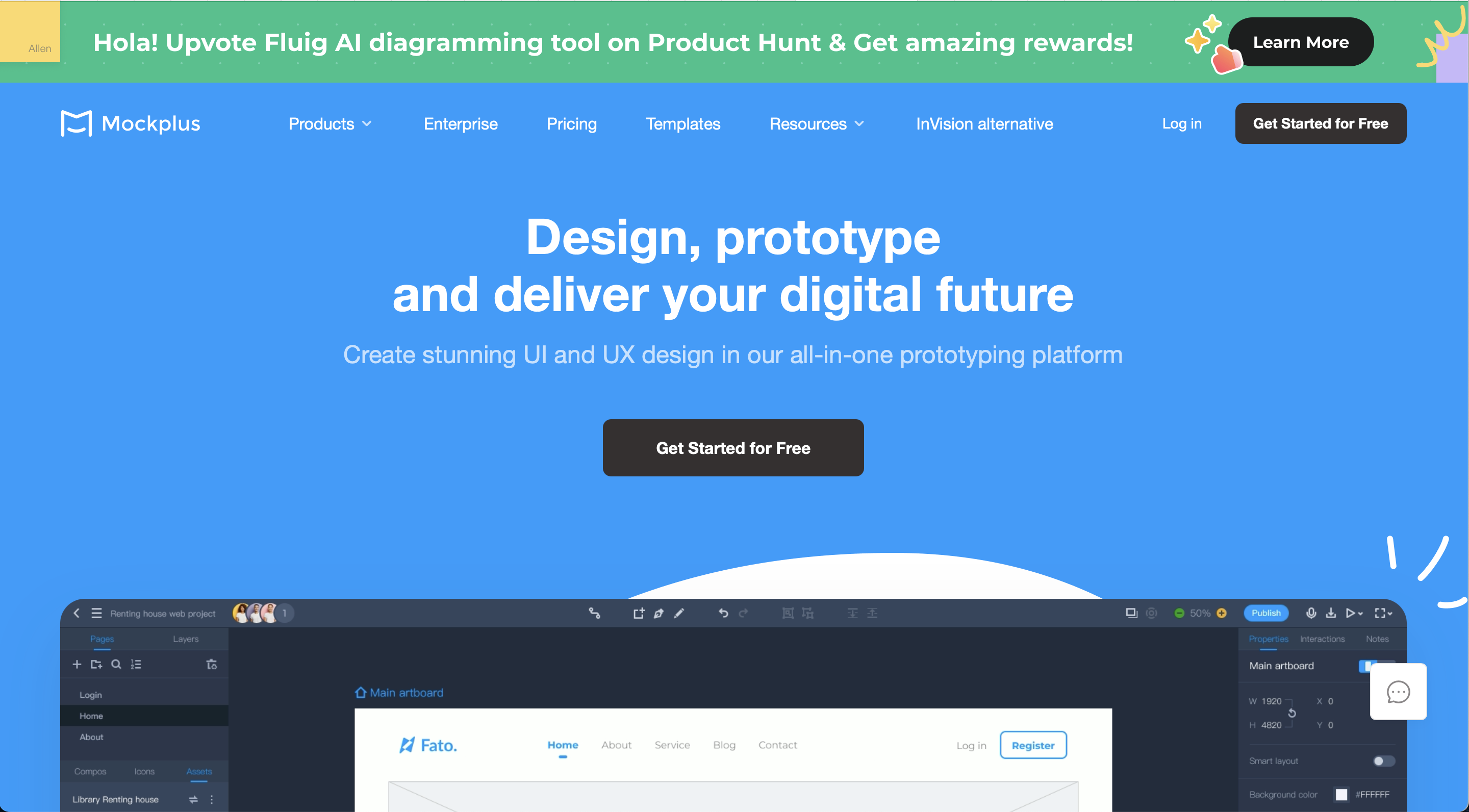 <h2>All-in-one platform for UI design, prototyping, and design collaboration.</h2><hr><h3><strong>1. Overview</strong></h3><p>Mockplus is a collaborative design platform that combines UI design, prototyping, and developer handoff in a single workspace. It enables product teams to work together on interactive prototypes, manage design systems, and streamline design-to-development workflows. With cloud-based access and team collaboration features, it’s suited for companies of all sizes. Mockplus is especially valuable for cross-functional teams working remotely or at scale.</p><hr><h3><strong>2. Key Features</strong></h3><ul><li><p><strong>UI design tool</strong> – create wireframes and interface layouts in the browser</p></li><li><p><strong>Interactive prototyping</strong> – build clickable prototypes with animations and logic</p></li><li><p><strong>Component libraries</strong> – reuse design components across teams and projects</p></li><li><p><strong>Design system management</strong> – build and maintain consistent UI systems</p></li><li><p><strong>Developer handoff</strong> – generate specs, assets, and code snippets automatically</p></li><li><p><strong>Collaboration features</strong> – comment, share, and manage permissions in real time</p></li><li><p><strong>Multi-user editing</strong> – design together in the same file simultaneously</p></li><li><p><strong>Cloud workspace</strong> – store and access all projects in a central location</p></li><li><p><strong>Figma and Sketch sync</strong> – import designs for further prototyping and handoff</p></li><li><p><strong>Task management</strong> – organize feedback and action items in one place</p></li></ul><hr><h3><strong>3. Type / Platform / Pricing / Integrations</strong></h3><ul><li><p><strong>Type:</strong><br><code>UI Design</code>, <code>Prototyping</code>, <code>Code Hand-off</code>, <code>Workflow Boosters</code><br>Mockplus supports interface design, team collaboration, and seamless developer handoff across distributed workflows.</p></li><li><p><strong>Platform:</strong><br><code>Web</code>, <code>Windows</code>, <code>macOS</code><br>Mockplus is available via web browser and as a desktop app for macOS and Windows.</p></li><li><p><strong>Pricing:</strong><br>• <strong>Free Plan</strong> – 1 team project, up to 10 users, limited features<br>• <strong>Pro Plan</strong> – $8.95/month per user (billed annually), with unlimited projects and features<br>• <strong>Enterprise Plan</strong> – custom pricing, with admin controls, SSO, and premium support<br><strong>Free Trial available</strong> for paid plans</p></li><li><p><strong>Integrations:</strong><br>• <code>Figma</code>, <code>Sketch</code>, <code>Slack</code>, <code>API Available</code><br>• Productivity &amp; Collaboration: Jira, Trello, Axure, Adobe XD<br>• Development: GitHub, GitLab<br>• API Access: Available</p></li></ul><hr><h3><strong>4. Best For</strong></h3><ul><li><p>UX/UI teams collaborating on prototypes and handoff</p></li><li><p>Product managers coordinating design feedback</p></li><li><p>Enterprises managing centralized design systems</p></li><li><p>Developers needing precise specs and design assets</p></li></ul><hr>